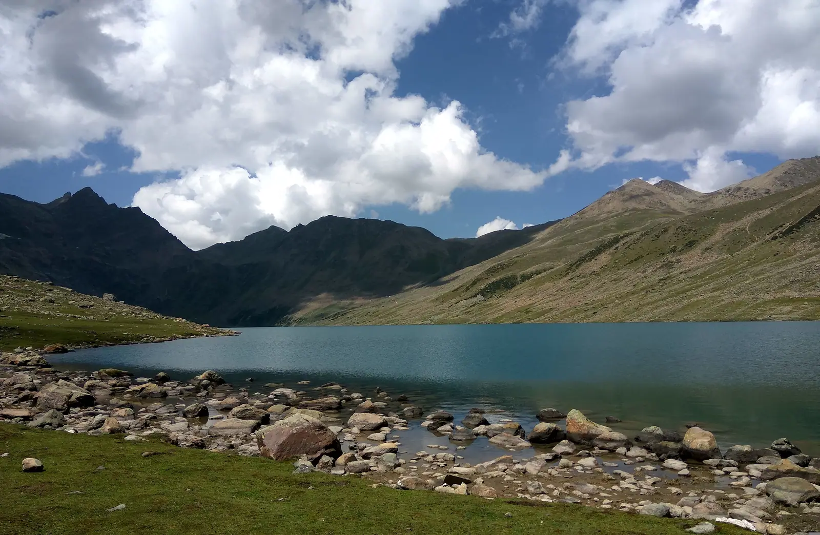 Gangabal Lake below rugged peaks on a Kashmir trekking route